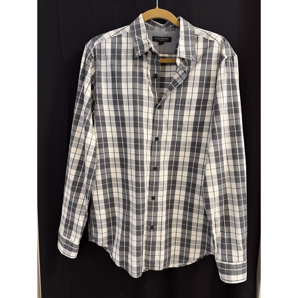 Men's Long Sleeve Button Down Shirt Banana Republic M Luxe Flannel Slim Fit